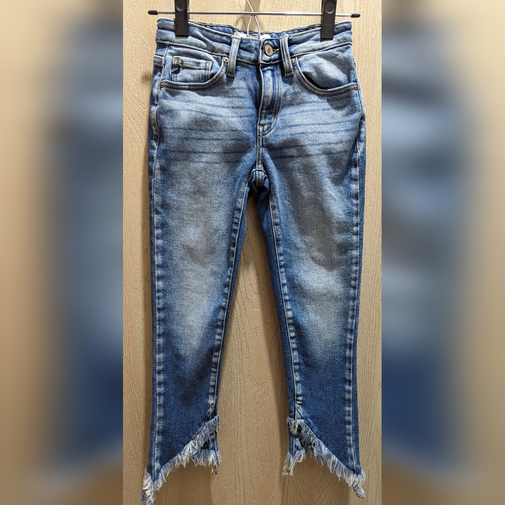 Kancan Asymmetrical Frayed Capris Jeans, Size 3/25